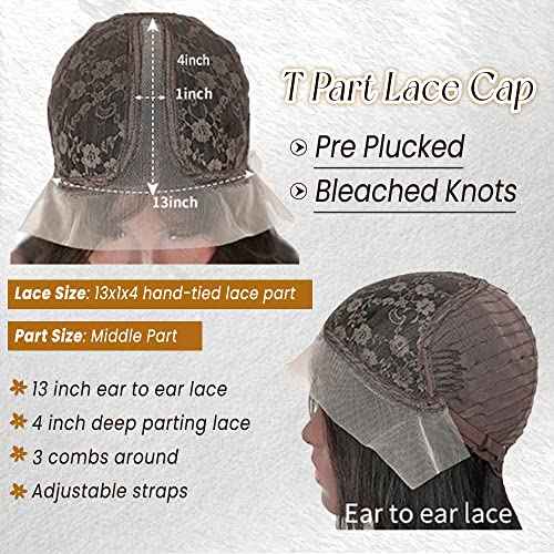 Brown Highlights Pre Plucked Lace Frontal Wigs Real Human Hair Wig Natural Hairline with Baby Hair 18 Inch Thicken Colored Ombre Balayage Brazilian Virgin Human Hair Lace Front Wig with Dark Roots