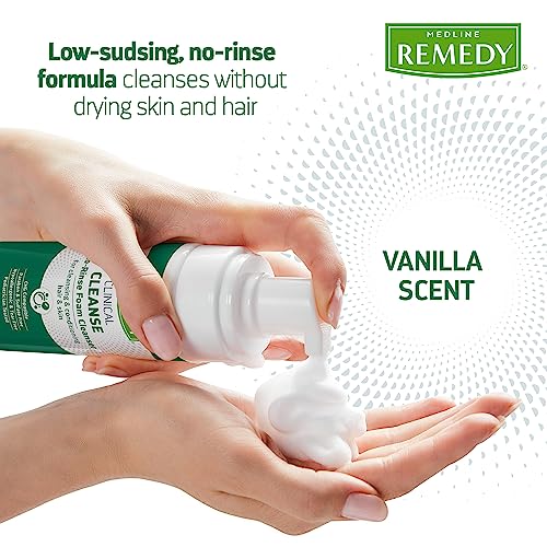Medline Remedy Clinical No-Rinse Foam Cleanser, Vanilla Scent (4 fl oz), 24 Count, No Rinse Shampoo and Body Cleanser for Sensitive Skin, Paraben and Sulfate Free, For Face, Body, and Hair, All Ages