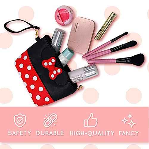 BELMAKS Black Murine Makeup Bag Cosmetic Bags Toiletry Organizer White Polka Dots Red Cartoon Makeup Organizer for Teen Girls 5.1" x 5.9" Murine Zipper Cute Purse for Travel