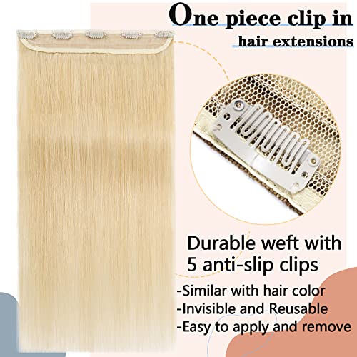 S-noilite Clip in Hair Extensions Human Hair Clip in Human Hair One Piece/5 Clips/3/4 Full Head Standard Weft Clip in Extensions 100% Remy Human Hair Straight 22"-55g (#613 Bleach Blonde)