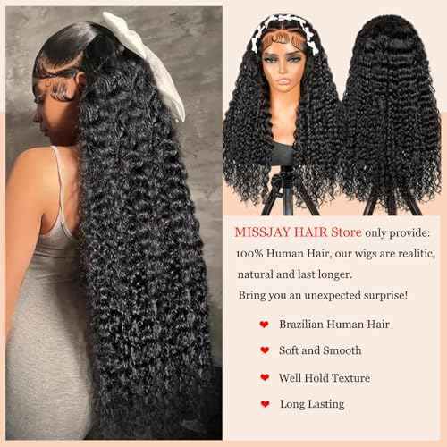 MISSJAY Hair 22 Inch Deep Wave Lace Front Wig Human Hair 200% Density 13x6 Lace Front Wig with Baby Hair Pre Plucked Deep Curly Wig 100% Unprocessed Brazilian Virgin Hair Natural Color for Women