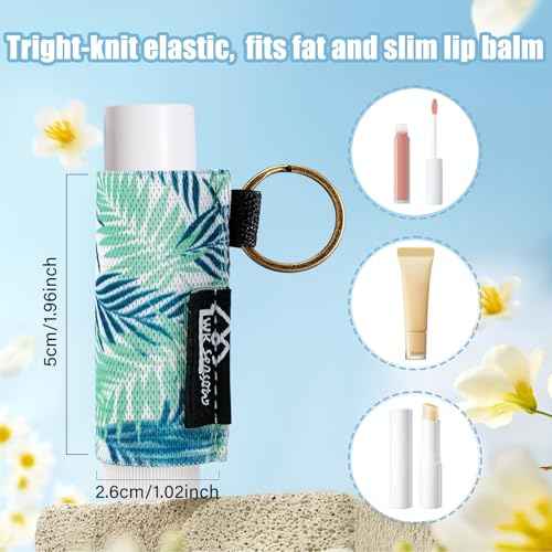 WK IEASON 8PCS Lip Balm Holder Keychain Bulk Holder made for Chapstick Holder Key chain Lip Gloss Sleeve Holder -Elastic Holder Sleeve for Fat and Slim Lip Balms&Gloss and Lip Sticker(8pcs Floral C)