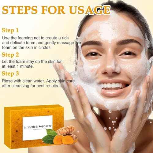 Turmeric Face Wash With Brush,Turmeric Wash and Care Set,Foaming Facial Cleanser&2Bars of Lemon Soap&20pcs Cleansing Pads&2 Bubble Nets,Facial Kit for Women,3.38 Fl Oz/pcs