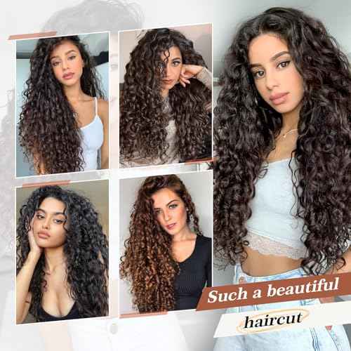 Clip in Hair Extensions, FLUFYMOOZ 4PC 100£¥ Pure Protein Silk Hair Extensions Long Soft Natural Hairpiece 20 Inch Curly Hair Extension for Women (Black Brown)