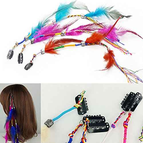 Set of 6 Handmade Boho Hippie Hair Extensions with Feather Clip Comb Hairpin Headdress DIY Accessories for Women Lady