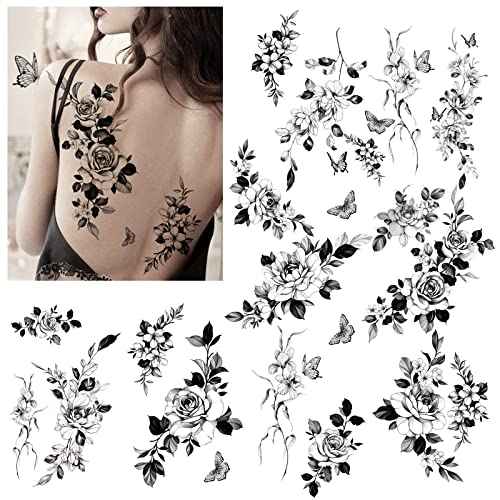 Temporary tattoos for women sexy thigh chest shoulder stomach Large flower huge fake tattoos£¬Exquisite and aesthetic£¬Designed By Real Tattoo Artists | Roarhowl tattoo rose 8 sheets