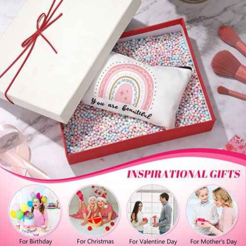 Yahenda 16 Pcs Rainbow Canvas Makeup Bags Bulk for Women Inspirational Zipper Pouch You Are Amazing Loved Beautiful Pencil Pouch Travel Toiletry Bag for Nurse Teacher Christmas Birthday Gifts