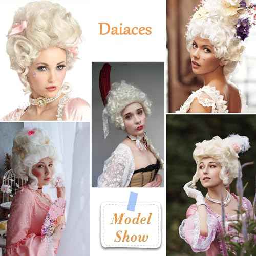 Victorian Wig for Women Curly Blonde Marie Antoinette Wigs,Vintage Beehive Wig18th Century Rococo Costume Cosplay Wigs Party Halloween