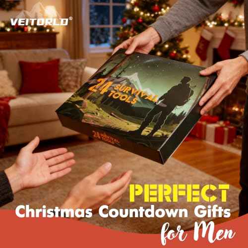 VEITORLD Gifts for Men Dad Him Christmas - Survival Gear and Equipment 12 in 1, Survival Kits - Cool Unique Fishing Hunting Birthday Gifts for Husband Teen Boy Boyfriend Women, Mens Stocking Stuffers
