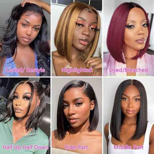 Bob Wig Human Hair 180% Density 13x4 HD Transparent Lace Front Wigs Human Hair Pre Plucked Short Bob Glueless Straight Wigs Human Hair for Women Natural Black 12 Inch