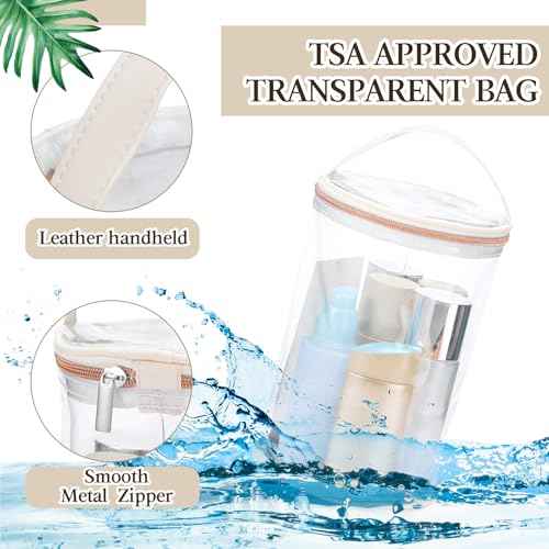 Clear Lotion Bag for Toiletry Cylinder Makeup Bag Heavy Duty Sunscreen Travel Organizer Pouch Waterproof Cosmetic Bag with Handle Zipper Gift for Christmas Beach Pool Airport Women(White)