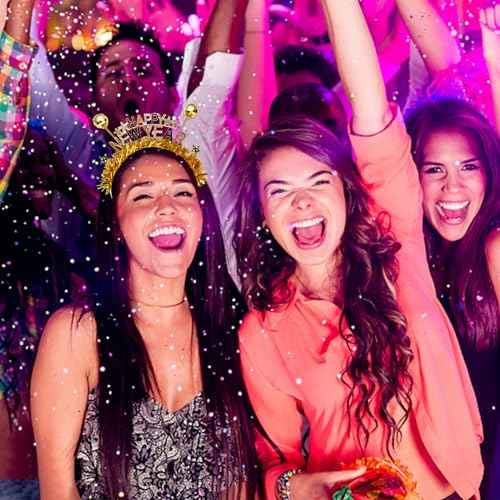 FAERLIIRY Happy New Year Headband 2024 Disco Ball Glitter Headpiece Holiday Hair Accessories New Year's Eve Party Gifts (Gold, L)