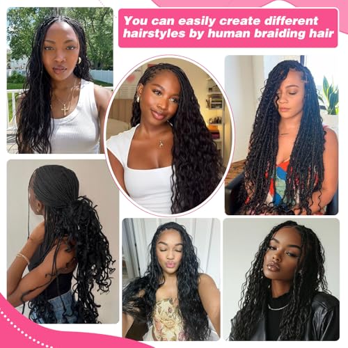 Human Braiding Hair 100g One Bundle/Pack 24 Inch Natural Black Body Wave Curly Bulk Human Hair for Braiding No Weft 100% Unprocessed Brazilian Human Hair Braiding Hair for Boho Braids