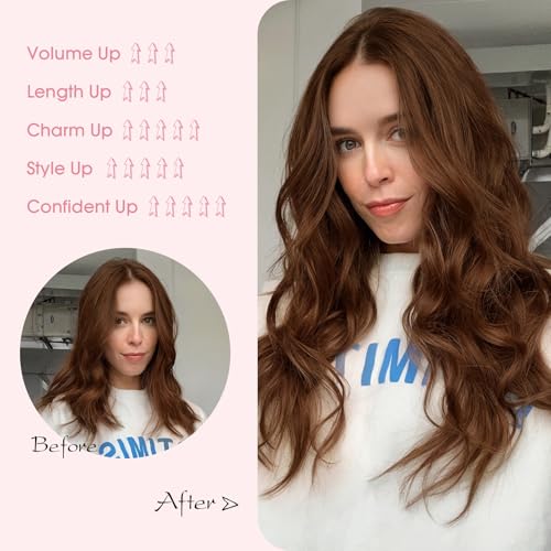 Halo Hair Extensions,Prokyvity Halo Hair Extensions Real Human Hair,Invisible Adjustable Wire Extensions for Seamless Blending 18 inch/65g Mid-Tone Brown