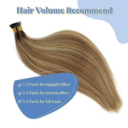 24Inch I Tip Human Hair Extensions Balayage Ash Blonde to Platinum Blonde Highlight Pre Bonded Hair Extensions Ombre Balayage 50 Strands 50G Keratin Stick Tip Remy Hair