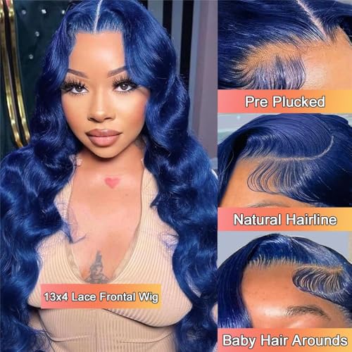 Dark Blue Lace Front Wigs Human Hair Body Wave 13X4 HD Transparent Navy Blue Lace Front Wig Wear and Go Glueless Royal Blue Wigs Human Hair Pre Plucked Hd Lace Frontal Wigs For Black Women 22 Inch