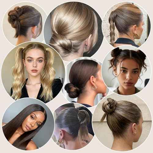 Dolahair Hair Wax Stick & Accessories - Flyaway Control for Kids & Women, 50 Pcs Colorful Elastic Hair Bands, 1 Pcs Slick Back Hair Brush, 2 Hair Loop Styling Tools (Black)