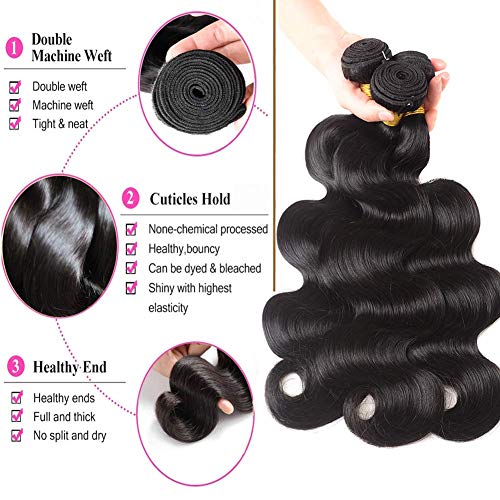 12A Human Hair Bundles Body Wave Bundles Human Hair 16 18 20 Inch 3 Bundles Hair 100% Unprocessed Brazilian Virgin Hair Deals Weave Human Hair Extension Natural Color