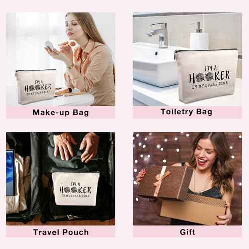 Funny Crochet Gifts Makeup Bag, Crochet Gifts for Crochet Lovers, Crochet Knitting Gifts Christmas Friendship Fun Gifts Funny Birthday Gifts for Women Friends Sister Mom Travel Cosmetic Bag
