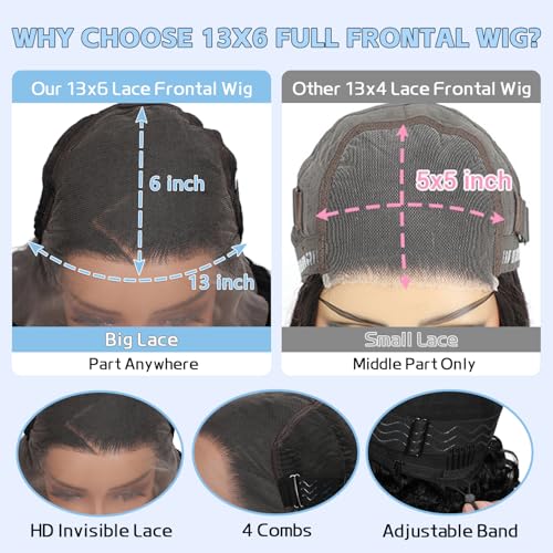 13x6 Lace Front Wigs Human Hair Body Wave Pre Plucked Pre Cut 200% Density Ear-To-Ear Frontal Half Wigs Human Hair Wear and Go Glueless Drawstring Wig 20 Inch