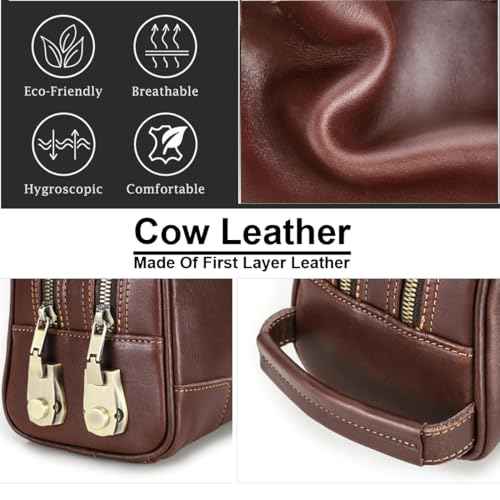 Coded Lock Toiletry Bag, Mens Genuine Leather Travel Shaving Dopp Kit Anti Theft Business Wallet Clutch Purse Bag Organizer