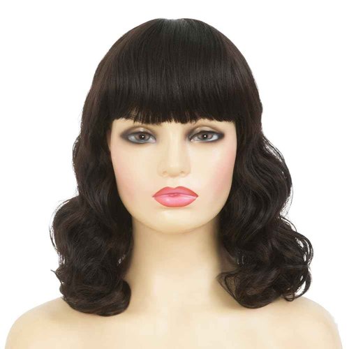 Dai Cloud Women Short Black Finger Wave Wigs with Bangs 1920s Curly Synthetic Flapper Wig Heat Resistant Vintage Halloween Cosplay Costume Hair Wig