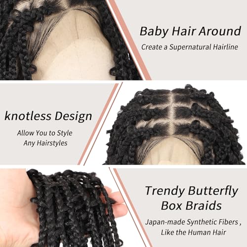 Lexqui 18" 360¡Æ HD Full Lace Braided Wigs for Women Short Knotless Braided wigs Butterfly Box Braid Wig with Baby Hair Premium Synthetic Braided Wig Shoulder Length Braided Lace Front Wigs Black