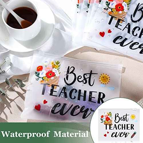 Cunno 60 Pcs Teacher Appreciation Gifts Bulk Small Waterproof Makeup Toiletry Bag Pouch Cosmetic Pencil Bag Thank You Gifts for Women Men Travel Graduation Season Supplies(Best Teacher Ever)