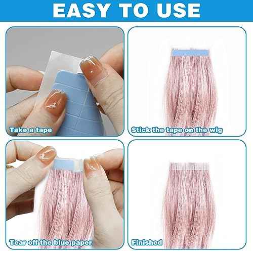 CANIPHA 120Pcs Hair Extension Tape Double Sided Hair Tape, Adhesive Replacement Tape for Hair Extensions, Human Hair Tape Tabs Tape in Tape Extension Replacement Wig Tape, Wig Tape Beauty Tools(Blue)