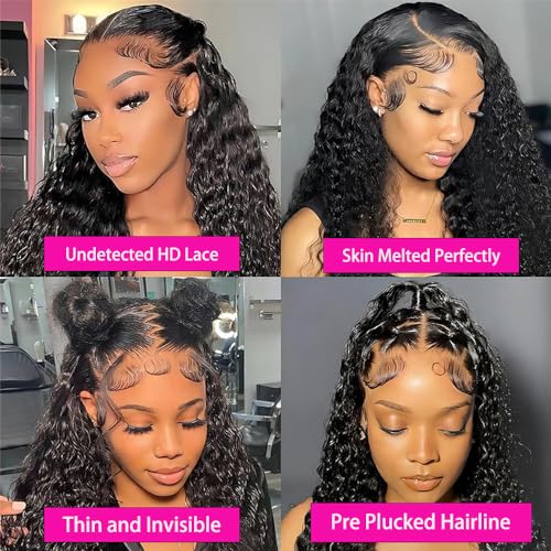 200% Density 20 Inch 13x6 Deep Wave Lace Front Wigs Human Hair Curly HD Lace Front Human Hair Wig Pre Plucked 100% Real Human Hair No Synthetic Blend No Tangle No Shedding Triple Lifespan 3X