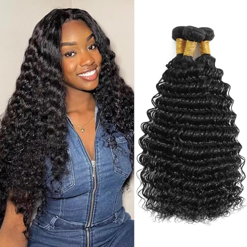 Saluna Deep Wave Bundles 16 18 20 Inch 12A Soft And Thick Double Weft 100% Unprocessed Brazilian Remy Curly Human Hair Bundles for Black Women