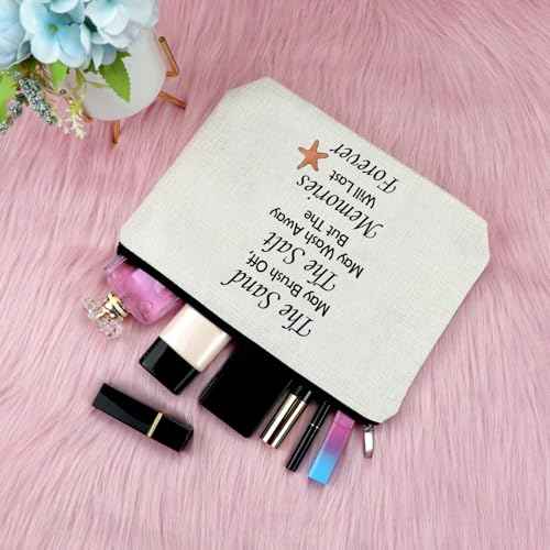 Sfodiary Summer Beach Themed Makeup Bag Graduation Gifts for Friends Graduate Friendship Gifts for Women Friends Funny Beach Cosmetic Bag Long Distance Presents for Sister Besties Zipper Travel Pouch
