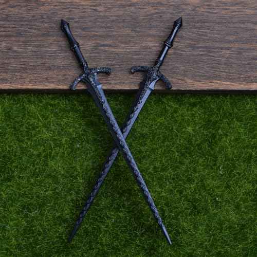 2PCS Retro Viking Hair Sticks ? Black Gothic Metal Sword Hair Pins for Women, Perfect for Renaissance Festivals, Halloween, Thick Hair & Updos (RLAL)