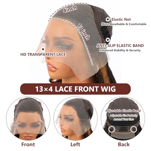Highlight Ombre Lace Front Wig Human Hair Body Wave Lace Front Wigs Human Hair Pre Plucked 13x4 1B/30 HD Lace Frontal Highlight Wig 20 Inch Colored Balayage Wig 180% Density Glueless Wigs for Women