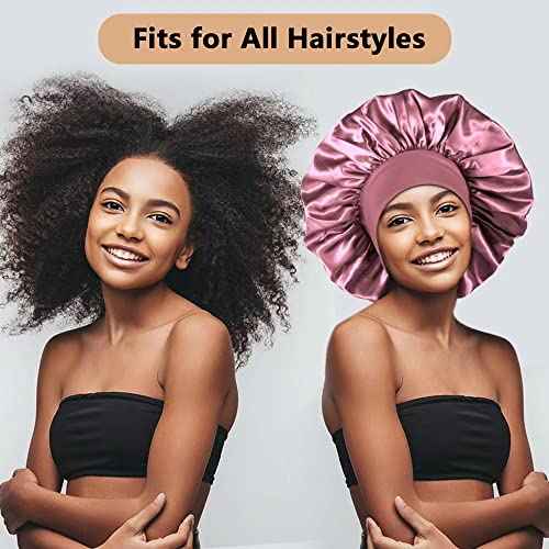 3PCS Extra Large Satin Bonnets for Sleeping, Hair Bonnets for Black Women Braids Curly Hair, C