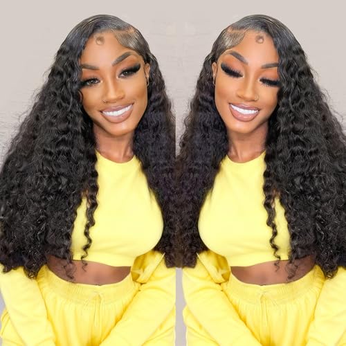 22 Inch Deep Wave Lace Front Wigs Human Hair 13x6 HD Lace Frontal Wigs Glueless Curly Lace Front Wig Pre Plcked Deep Wave Wigs with Baby Hair 200% Density Curly Human Hair Wigs for Women Natural Color