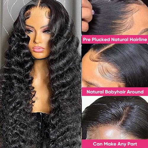 Deep Wave Lace Front Wigs Human Hair Glueless Wigs for Black Women 13x4 HD Transparent Lace Front Wigs Pre Plucked with Baby Hair 180 Density 22 Inch