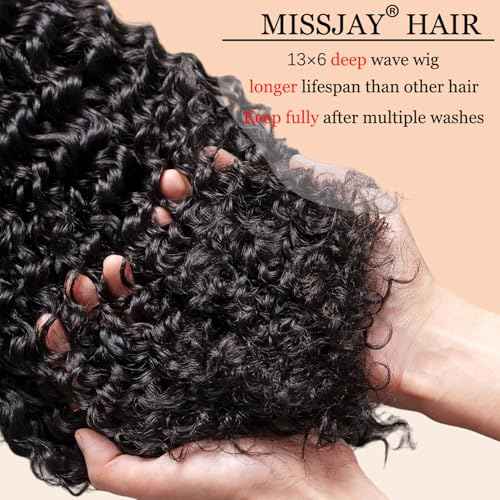 MISSJAY Hair 22 Inch Deep Wave Lace Front Wig Human Hair 200% Density 13x6 Lace Front Wig with Baby Hair Pre Plucked Deep Curly Wig 100% Unprocessed Brazilian Virgin Hair Natural Color for Women