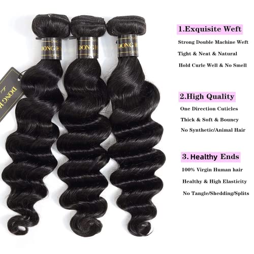 Loose Deep Wave Bundles 100% Unprocessed Peruvian Virgin Human Hair Bundles Loose Wave Bundles Wet and Wavy 3 bundles Human Hair Natural Color Hair Extensions (14"16"18", 3 Bundles)