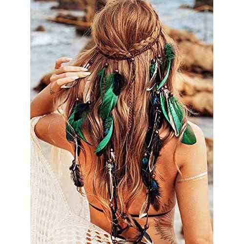CAKURE Boho Feather Headband Gypsy Headpiece Indian Headdress Hippie Hair Accessories for Women and Girls (Type C)
