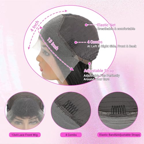 Straight Lace Front Wigs Human Hair 200 Density HD Lace Front Wigs 28 Inch Straight Hair Wig with Baby Hair Virgin Straight Lace Frontal Wig Human Hair Natural Black