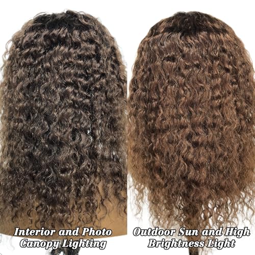 WENYAN Chocolate Brown Headband Wig Human Hair Deep Wave 18 Inch Curly Glueless Headband Wigs for Black Women None Lace Front Wigs Human Hair Brazilian Virgin Hair Wear and Go Wigs 150% Densitys