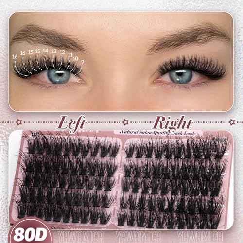 Yawamica Cat Eye Lash Clusters Fluffier Cluster Eyelash Extensions Wispy Individual Lashes Premade Eyelash Clusters Left Right Cluster Lashes 60D 80D 100D Volume 300pcs Eye Lashes Clusters DIY Lash