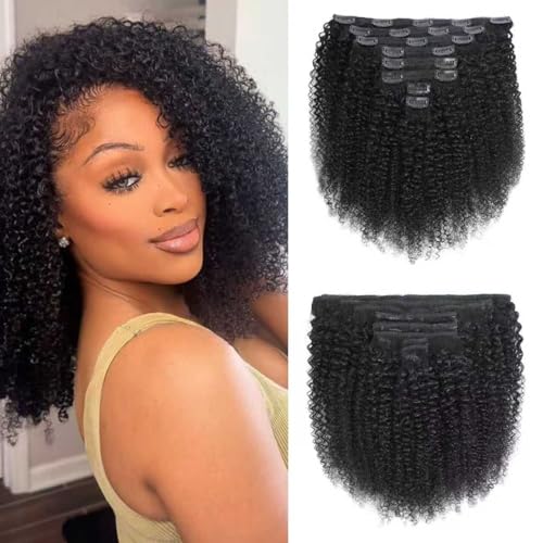 Afro Kinky Curly Clip Ins Human Hair 4C Hair Clip in Extensions Real Natural Human Hair for Black Women 8 pecs with 20 Clips 120g Natural Black Color 24 Inch