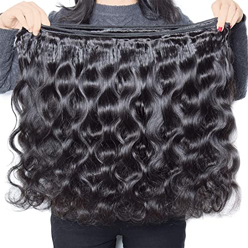 Bundles with Closure Human Hair Body Wave 100% Unprocessed Brazilian Virgin Human Hair 3 Bundles with Closure£¨14 16 18+12£©Human Hair Extensions with 4x4 Free Part Lace Closure Natural Black