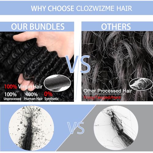 Deep Wave Human Hair Bundles 18 20 22 Inch Deep Curly Bundles Human Hair 12A Unprocessed Brazilian Virgin Weave 3 Bundles Real Human Hair Extensions 1B Natural Black Bundle for Women