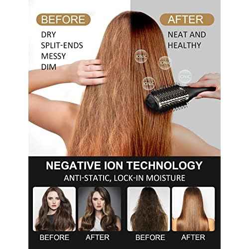 Hot Air Hair Blow Dryer Brush - 3 in 1 Negative Ionic Hairdryer Blowout Brush for Drying Straightening Volumizing - 60mm Oval Barrel fit All Hair Types - Salon Style, Smooth, Frizz-Free Results