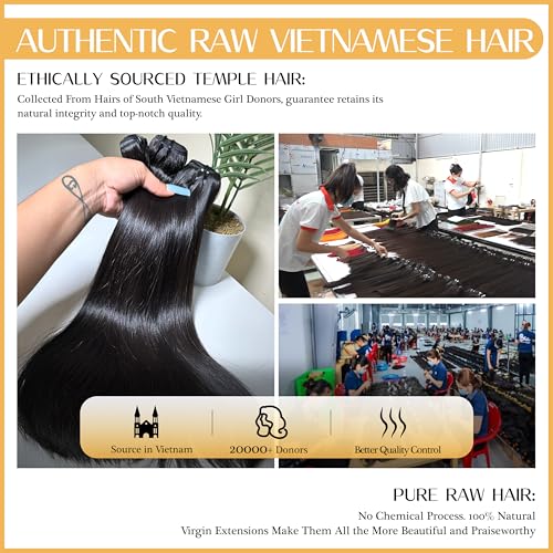 Raw Vietnamese Bundles Human Hair 16 Inch Straight Sew In Thick Bundles Unprocessed Raw Vietnamese 100% Real Virgin Human Hair Bundles Quick Weave Single Bundle for Black Women