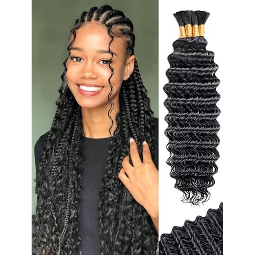 Human Braiding Hair for Boho Braids Deep Wave Bulk Human Hair for Braiding 26 Inch 100 g 4 Bundles No Weft 10A Curly Human Hair Extensions for Braids Wet and Wavy