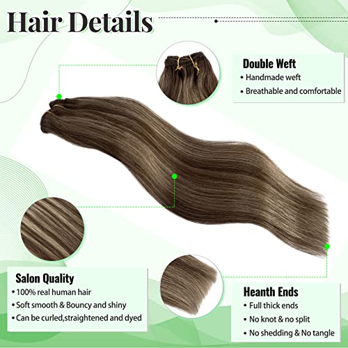 Clip in Hair Extensions Real Human Hair for Women Highlight Straight Remy Human Hair Extensions Clip ins Balayage Chestnut Brown and Beige Blonde Clip in Hair Extensions for Women 22 Inch 5pcs 70g